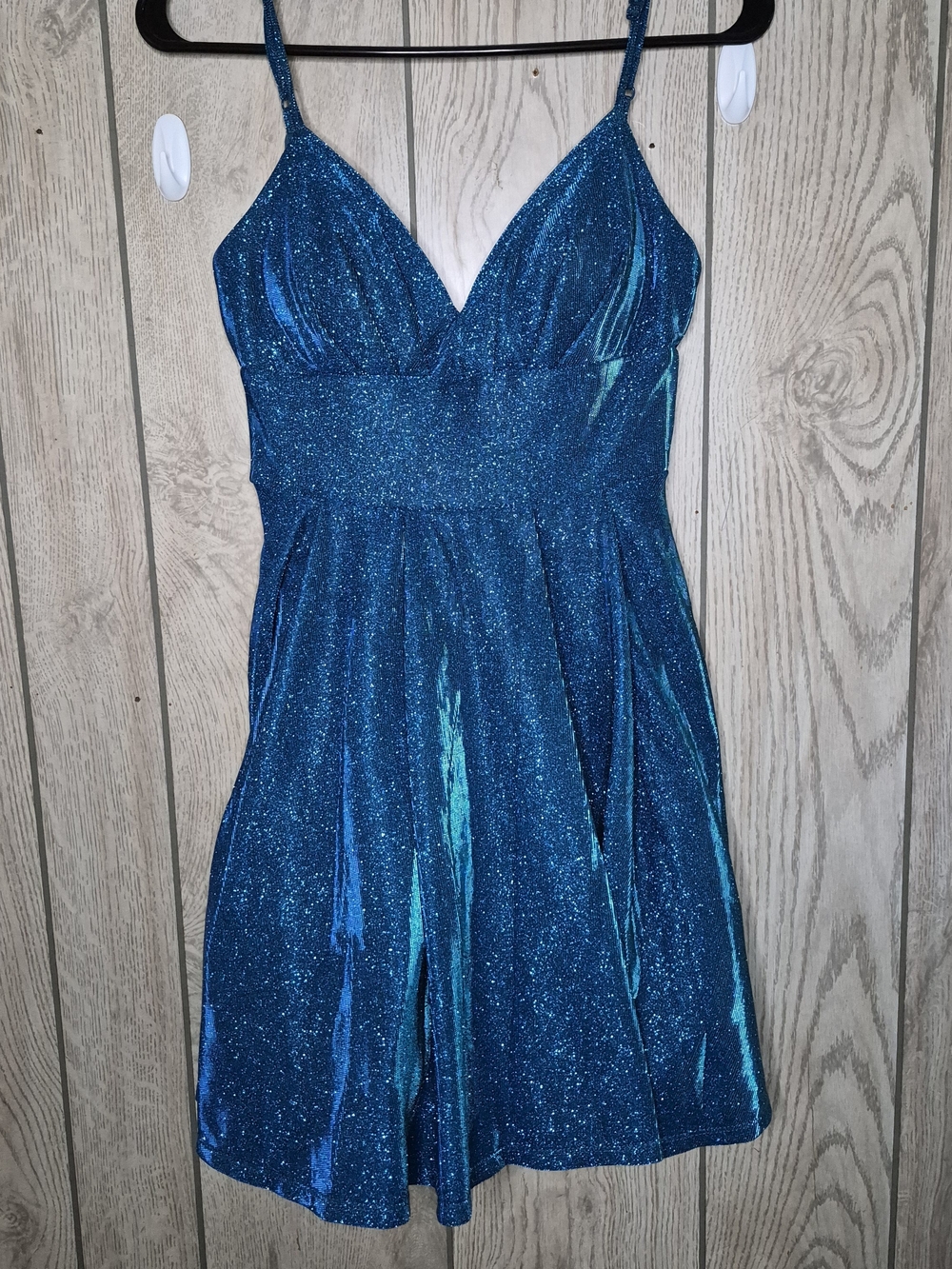 B Darlin Teal Glitter Spaghetti Strap Mini Dress Size 1/2
